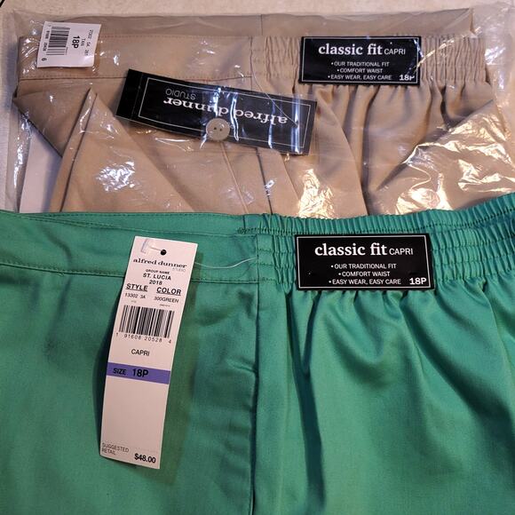 Lot of 2 Alfred Dunner Studio Capri Pants 18P Classic Fit Green Tan New With Tag - Picture 14 of 16